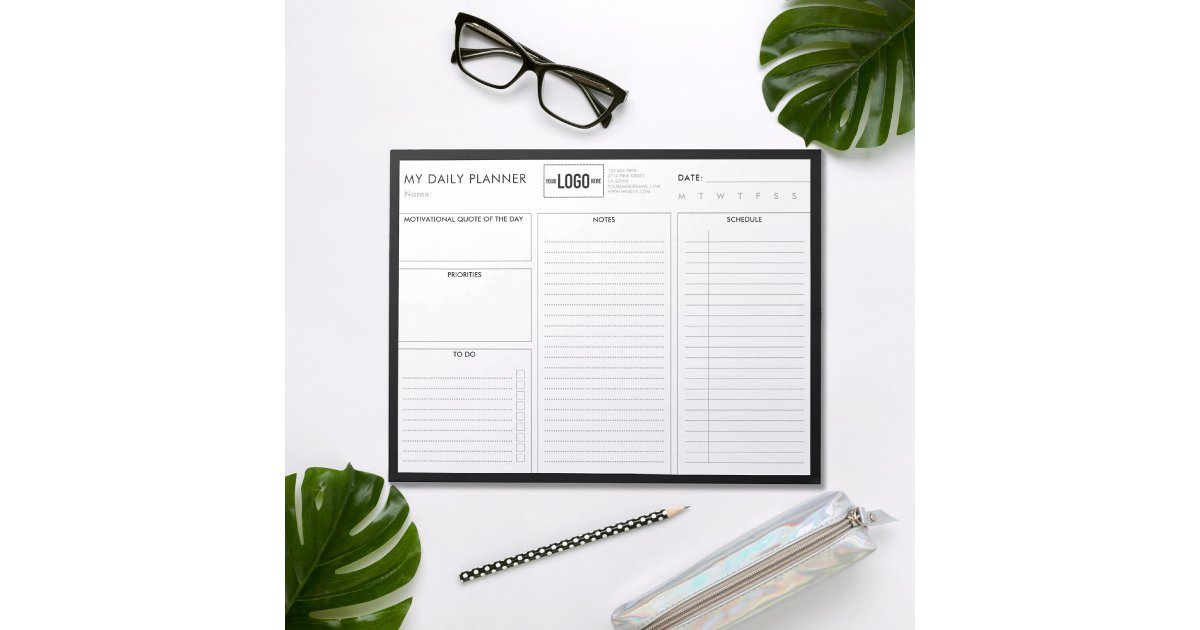 Logo Simple Black Basic Undated Daily Planner Notepad | Zazzle