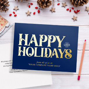 Logo Simple Bold Navy Blue Corporate Business Foil Holiday Card