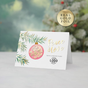 Logo Simple Christmas Pink Decor Business Foil Holiday Card
