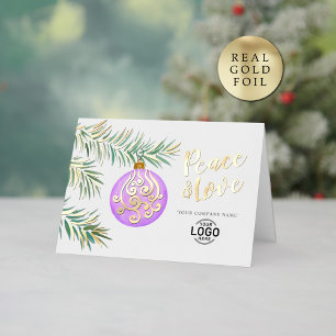 Logo Simple Christmas Purple Decor Business Foil Holiday Card