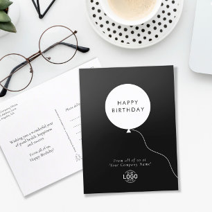 Logo Simple Minimal Black White Business Birthday Postcard