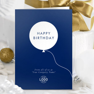 Logo Simple Navy Blue White Balloon Birthday Card