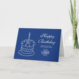 Logo Simple Navy Blue White Cake Business Birthday Card