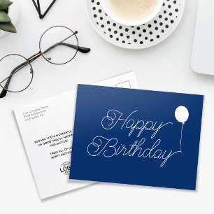 Logo Simple Script Navy Blue Business Birthday Postcard