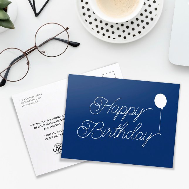 Logo Simple Script Navy Blue Business Birthday Postcard (Creator Uploaded)