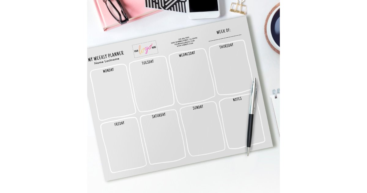 Logo Simple Tear Away Light Grey Weekly Planner Notepad | Zazzle