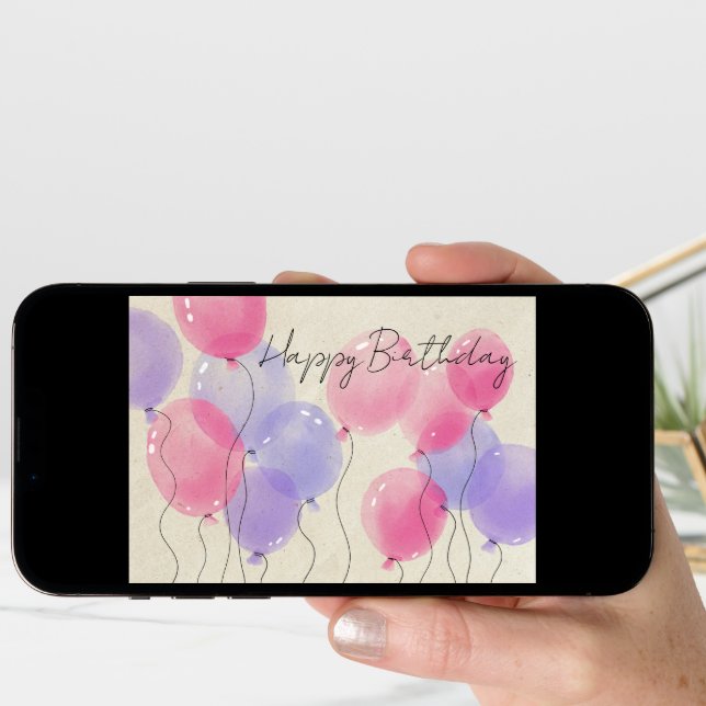 Logo Simple Watercolor Balloons Business Birthday Card (Front Digital)