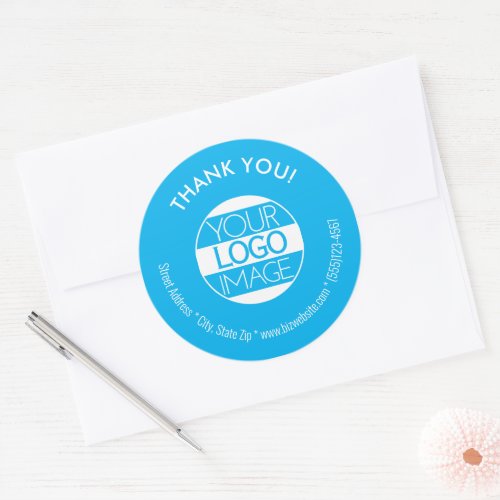 Logo Sky Blue  White Business Thank You Order Classic Round Sticker