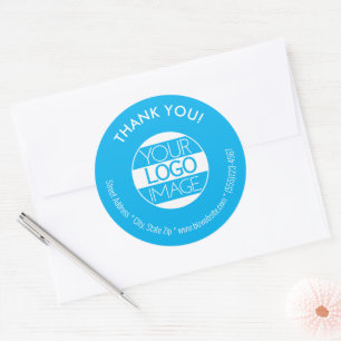 Logo Sky Blue & White Business Thank You Order Classic Round Sticker
