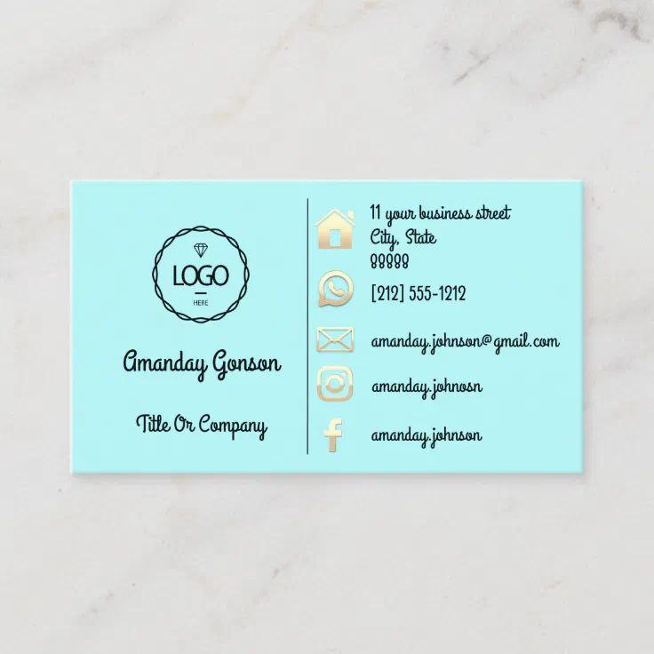 Logo Social Media Gold QR Code Blue Aqua Gold Business Card | Zazzle