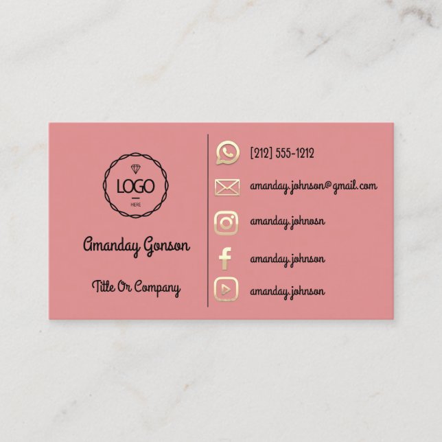  Logo Social Media Gold QR Code Gold Rose Business Card (Front)