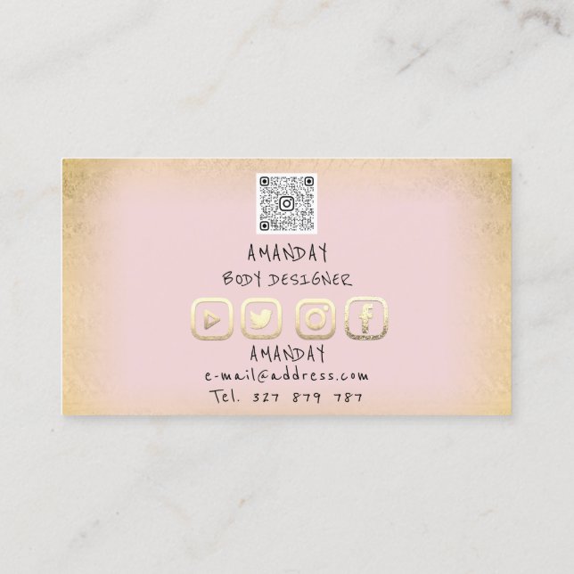 Logo Social Media Logo QR Code Gold Pink Business Card (Back)
