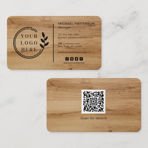 Customizable Logo Social Media QR Code Carpentry Wood Modern Business Card