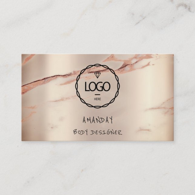 Logo Social Media QR Code Gold Rose Stone Marble Business Card (Front)