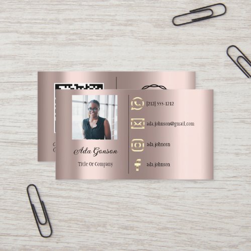  Logo Social Media QR Code Photo Custom Rose Blush Business Card