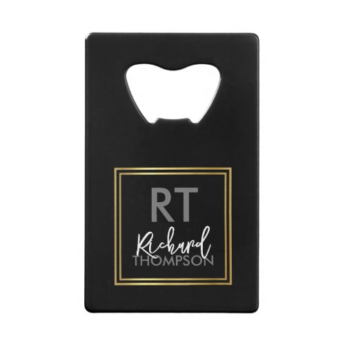 Logo Square Monogram Black Credit Card Bottle Opener