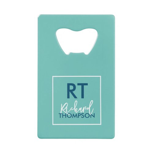 Logo Square Monogram Light Blue Credit Card Bottle Opener