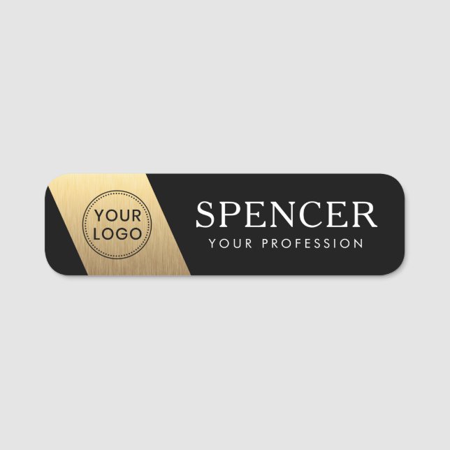 Logo staff employee golden gradient black name tag (Front)