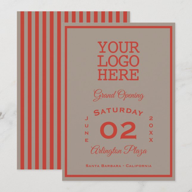 Logo Stone Gray Habanero Red Business Opening Invitation (Front/Back)