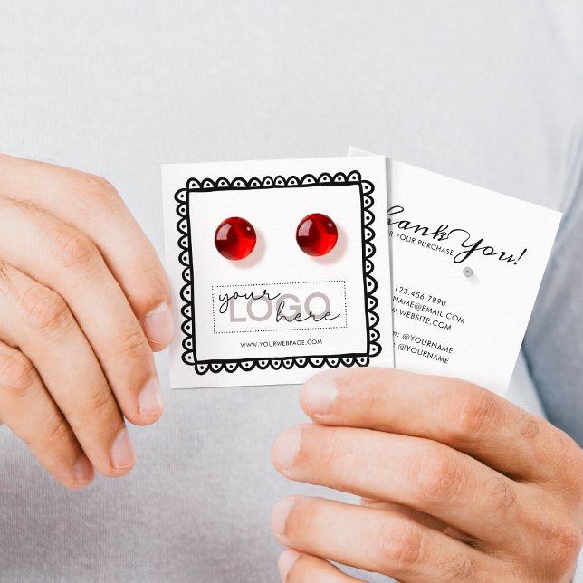 Logo Stud Earrings Doodle Square Card 10 Pack 25 (Creator Uploaded)