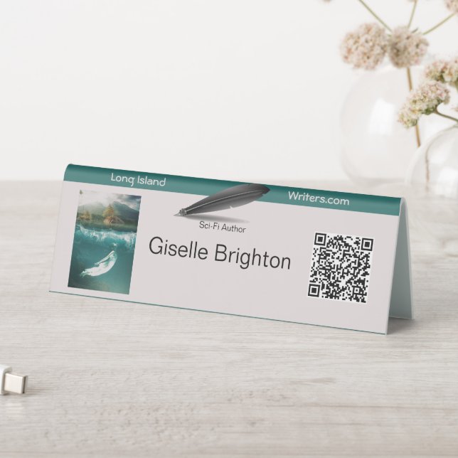 Logo Taupe Teal Author's Promotional Material  Table Tent (In SItu (Table))
