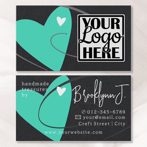Logo Template Bright Teal Love Heart for Crafters Business Card