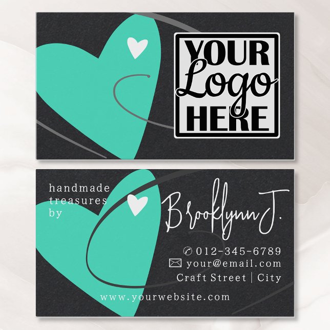 Logo Template Bright Teal Love Heart for Crafters Business Card (Creator Uploaded)