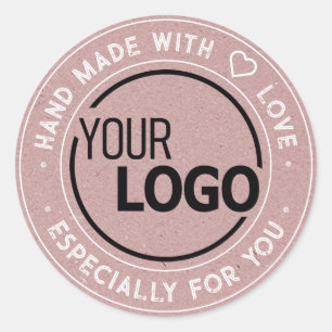Logo Template Especially For You Pink Kraft Paper Classic Round Sticker