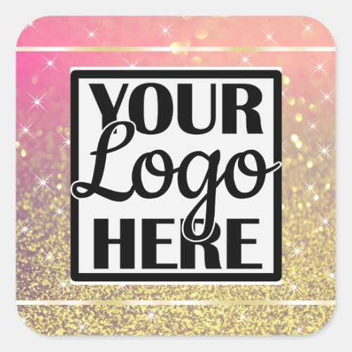 Logo Template Gold and Pink Glitter Sparkle Stars Square Sticker