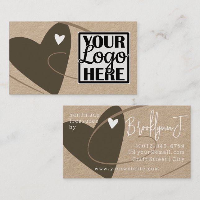 Logo Template Kraft Paper Brown Love Heart Crafter Business Card (Front/Back)