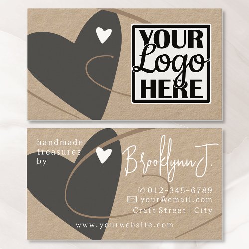 Logo Template Kraft Paper Gray Love Heart Crafters Business Card