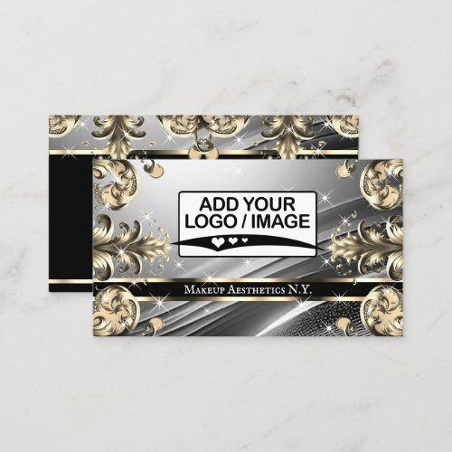 Logo Template Luxury Chic Deluxe Silver and Golden Business Card