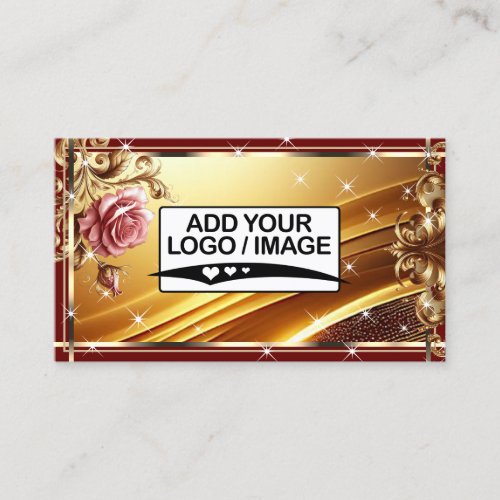 Logo Template Luxury Chic Gold Red Rose Flower Business Card