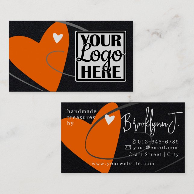 Logo Template Neon Orange Love Heart for Crafters Business Card (Front/Back)