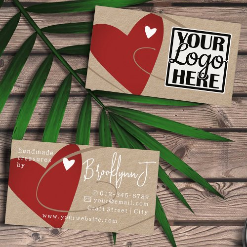 Logo Template Red Kraft Paper Love Heart Crafters Business Card
