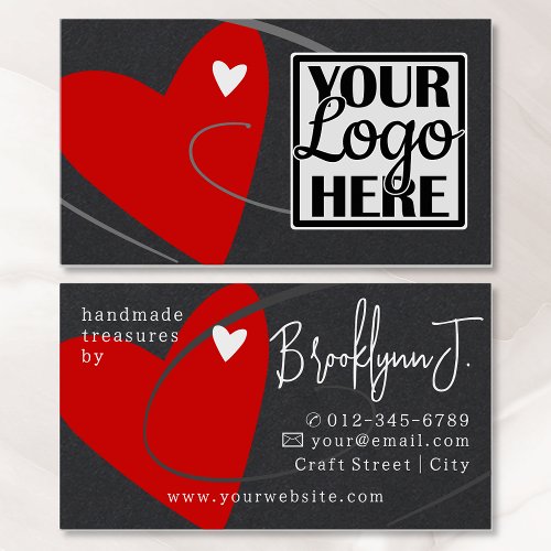 Logo Template Red Made With Love Heart Crafters Business Card
