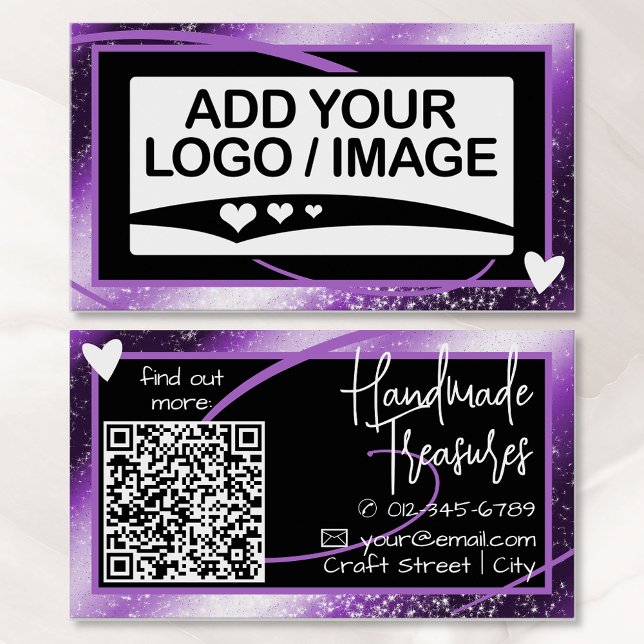 Logo Template Stylish Cool Purple Frame Cute Heart Business Card (Creator Uploaded)