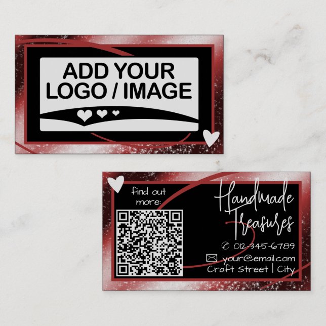 Logo Template Stylish Cool Red Frame Cute Heart Business Card (Front/Back)