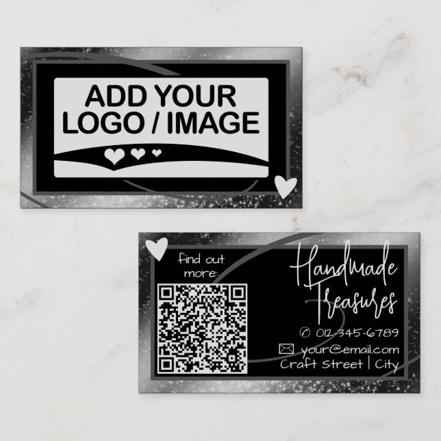 Logo Template Stylish Cool Silver Frame Cute Heart Business Card (Front/Back)