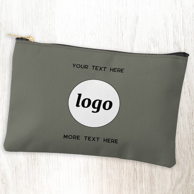 Logo Text Business Promotional Branding Green Accessory Pouch (Logo custom text minimalist business branding promotional accessory pouch zip bag or case)
