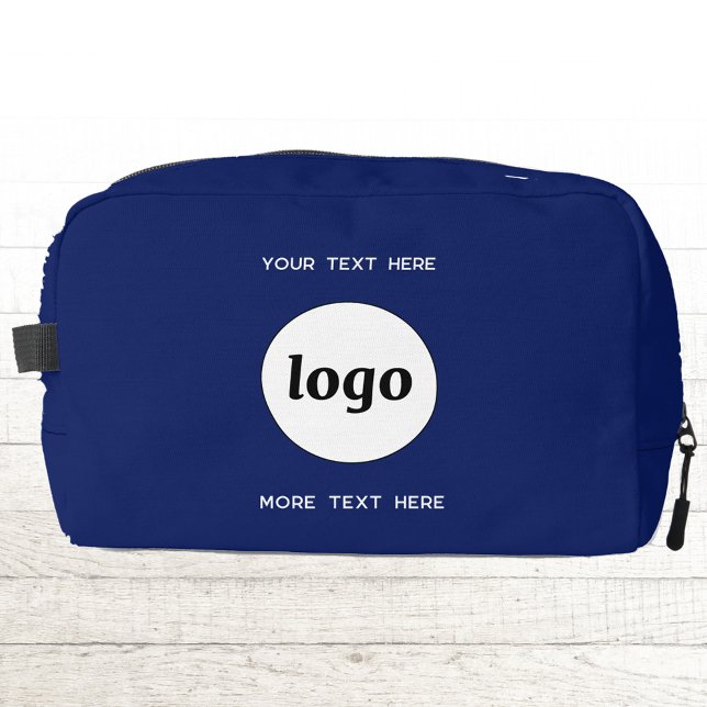 Logo Text Business Promotional Branding Navy Blue Dopp Kit (Logo with text business branding promotional navy blue  Dopp kit zip bag)