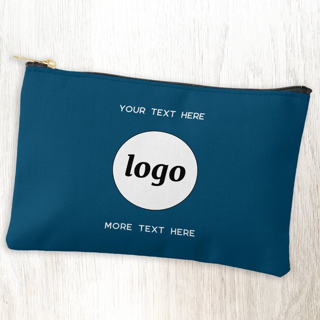 Logo Text Business Promotional Branding Teal Green Accessory Pouch (Simple logo with custom text business branding promotional teal green accessory zip pouch)
