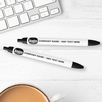 Logo Text Business Promotional White | Black Ink Pen by marisuvalencia at Zazzle