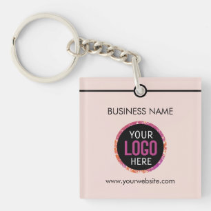 Logo, text double sided light blush pink keychain
