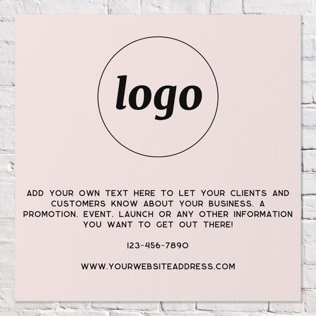 Logo Text Promotional Business Blush Pink Sign (Logo with custom text and QR code business promotional branding double sided outdoor sign)