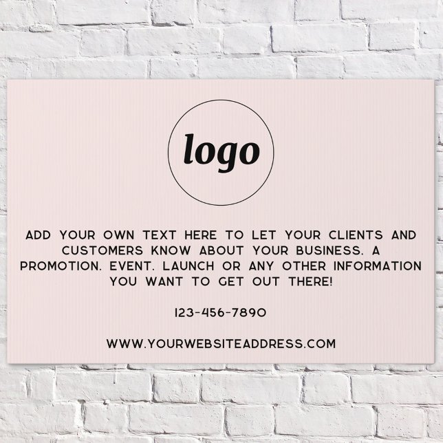 Logo Text Promotional Business Blush Pink Sign (Simple logo with custom text business branding promotional blush pink double sided sign)