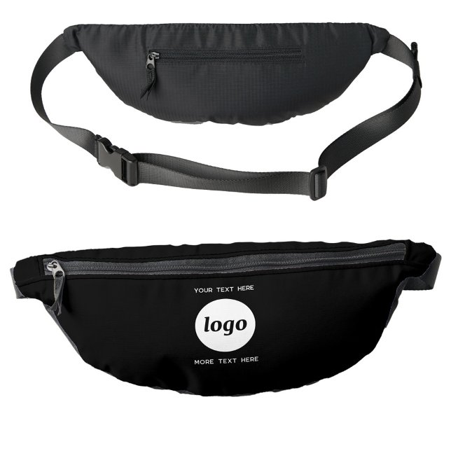 Logo Text Promotional Business Branding Black Fanny Pack (Logo with custom text business promotional branding fanny pack bag)
