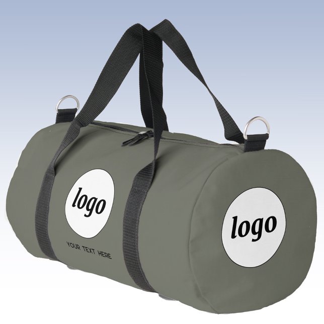 Logo Text Promotional Business Sage Green Duffle Bag (Logo with custom text business branding promotional duffel bag)