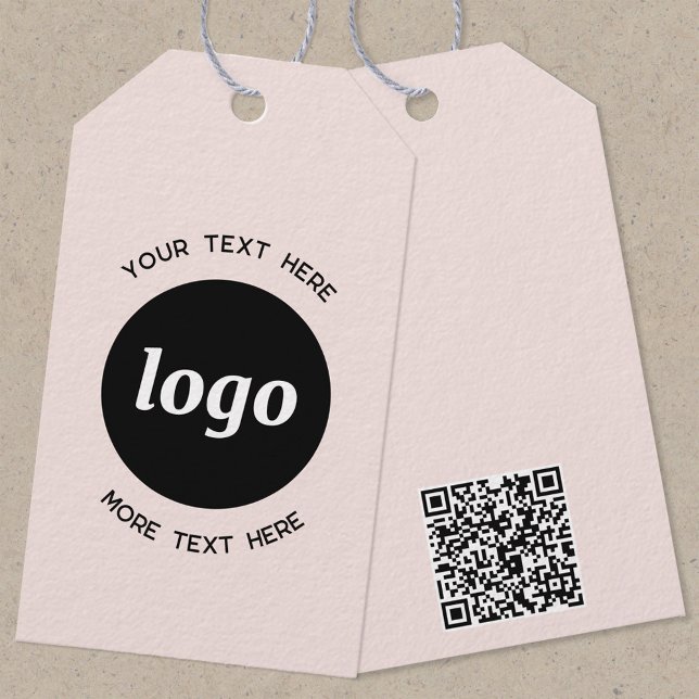 Logo Text QR Code Blush Pink Business Price or  Gift Tags (Logo with QR code and custom text business promotional blush pink price or product tags)