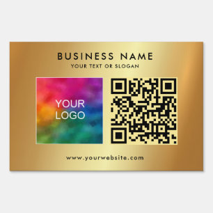 Logo Text QR Code Faux Gold Template Glamour Yard Sign